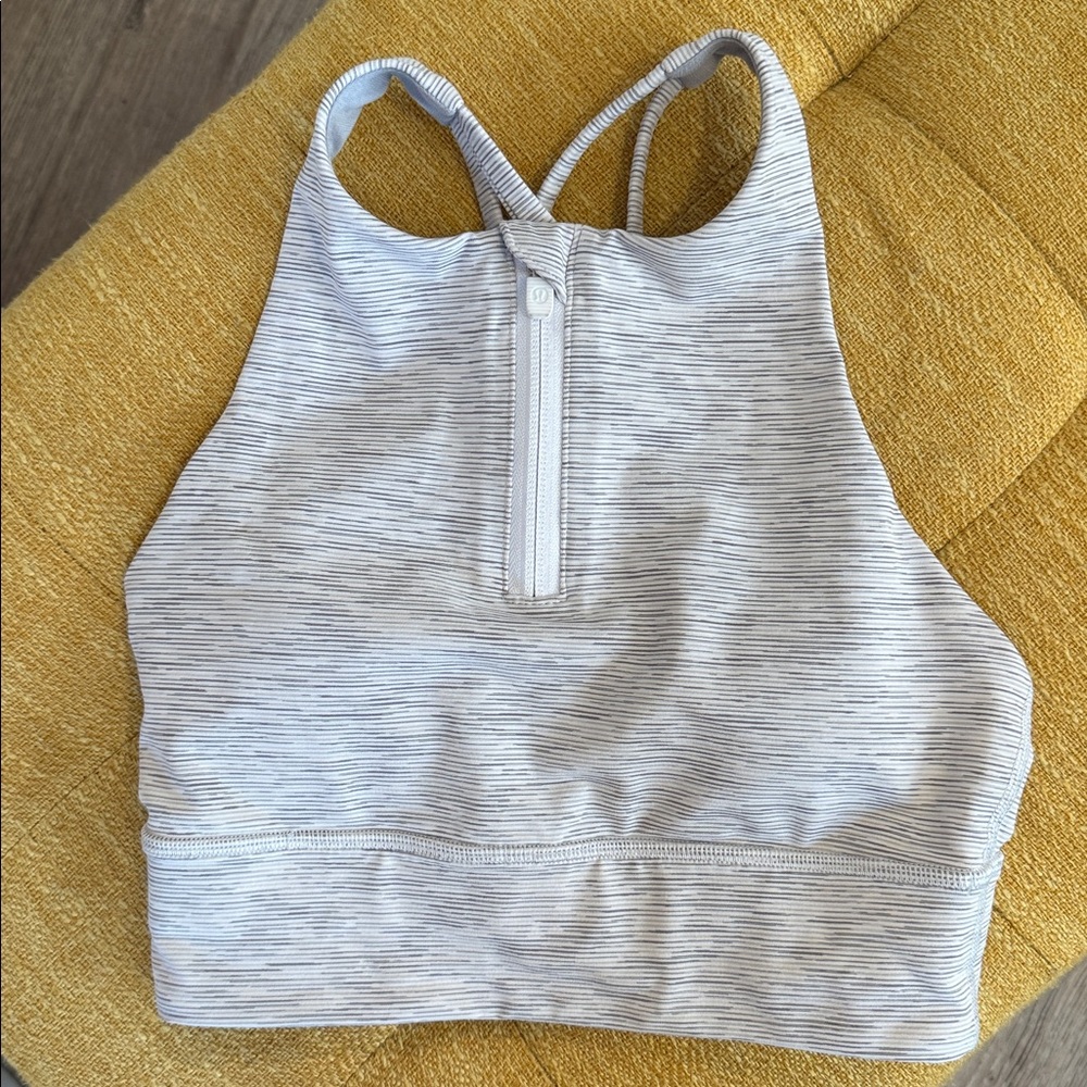 lululemon athletica Light Gray Striped High Neck Sports Bra